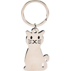 CHPN - Sleutelhanger - Katten-Sleutelhanger - Kat - Poes - Zilverkleurig - Kattenliefhebbers - cadeau - Dierendag - Sleutelhanger met katten afbeelding
