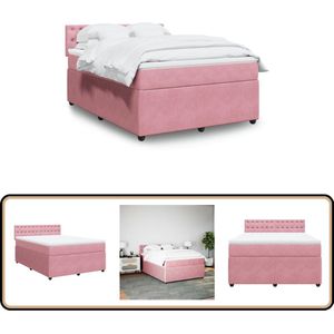 vidaXL Boxspring met matras fluweel roze 160x200 cm