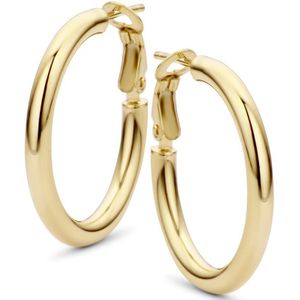 New Bling - 9NB-1593 - 925 zilveren klapoorringen - Gouden plating - 28x4mm - dames - lichtgewicht