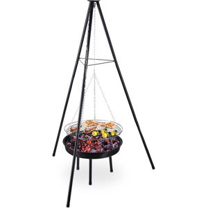 Relaxdays driepoot BBQ - grilloppervlak 49 cm - vuurschaal - staal - zwart - barbecue
