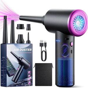 Air Duster - Stofreiniger - 3 snelheden - Perslucht - Draadloos - Oplaadbaar - 6 mondstukken - Bank reiniger - Zwart - LED Lamp