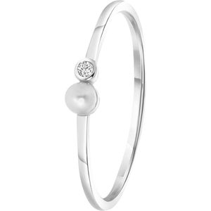 Lucardi Dames Ring zoetwaterparel - Ring - Cadeau - Echt Zilver - Zilverkleurig