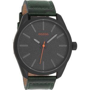 OOZOO Timepieces - Zwarte horloge met bos groene leren band - C10322
