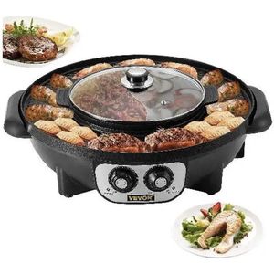 Hapjespan - 2 in 1 Grill en Fondue - Elektrische Pan - Elektrische Multipan - BBQ - Hotpot - anti-aanbaklaag - Zwart