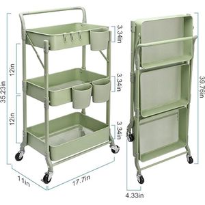 Tier Storage Trolley Trolley Kitchen Storage Cart with Height Adjustable Shelves 43.2D x 18.8W x 27.9H centimetres