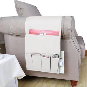 Sofa Armsteun Organisator Tijdschriften Afstandsbediening Houder Waterdichte Caddy Bag Bank Opbergtas voor Mobiele Telefoon Boeken Tissue Snacks - Verbeterd Groter Dikker (Wit)