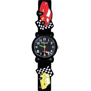 Kinderhorloge - 3D Auto's Zwart | Siliconen | Ø 25 mm