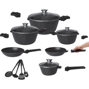 Cheffinger 14-Delige Keukengerei Set Afneembare Handgrepen - Zwart