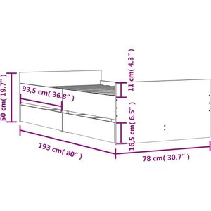 vidaXL - Bedframe - met - lades - betongrijs - 75x190 - cm - Small - Single