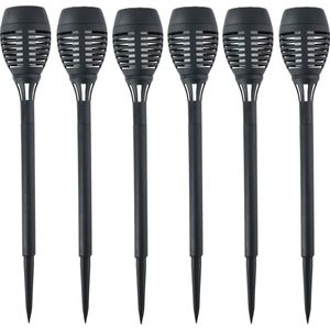 Solar - Tuinlamp Fakkels - Zwart - Kunststof - 6 Stuks - 48 cm - Op Zonne-energie