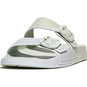 FitFlop Iqushion Iridescent Two-Bar Buckle Slides GROEN - Maat 41