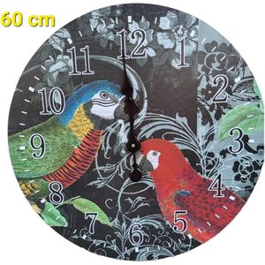 Wandklok 60 cm ø MDF Kleur Papegaaien Design voor Binnen Analoog Rustig Uurwerk