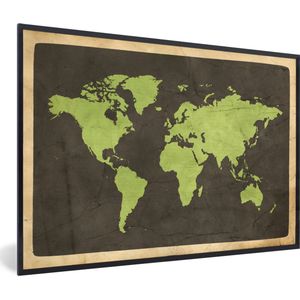 Fotolijst incl. Poster - Wereldkaart - Groen - Vintage - 60x40 cm - Posterlijst