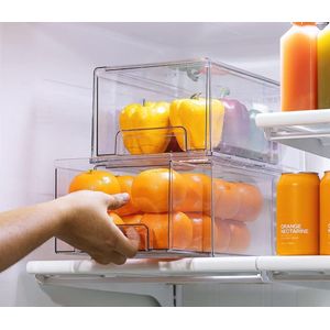 1 stuks grote koelkastorganizer, schuifladen, helder, stapelbaar, uittrekbaar voor keukenorganizer, lade, koelkast, vriezer en pantry, organizer en -opslag
