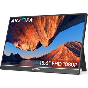 Arzopa Portable Monitor – A1 - 2024 model - Portable USB-C Monitor - 15.6 inch - 2023 - Full HD - Extra dun - 60Hz - PS5 - Xbox - PC - Laptop