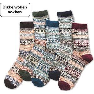 Warme Wintersokken - Set van 5 paar - Retro print sokken - Dikke sokken - Zachte sokken - Maat 38-42