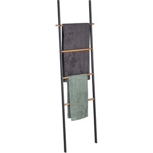 Relaxdays handdoekladder badkamer - antraciet - handdoekhouder metaal - decoratieve ladder