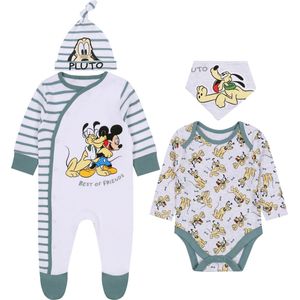 Katoenen Babyset met Romper, Body en een Slabbetje - Pluto Disney / 50