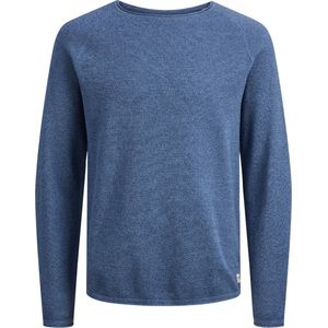 JACK & JONES Hill knit crew neck slim fit - heren pullover katoen met O-hals - lichtblauw melange - Maat: XXL
