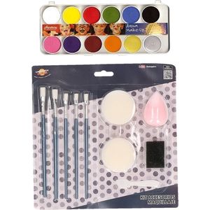 Faram Party kinder schminken set 12-kleuren basic met grimeer gereedschap 10-delig