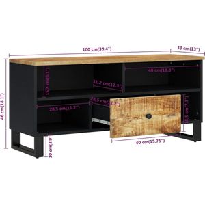 VidaXL TV-meubel 100x33x46 cm - Massief Mangohout en Bewerkt Hout