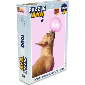 Puzzel Hond - Dieren - Kauwgom - Roze - Legpuzzel - Puzzel 1000 stukjes volwassenen