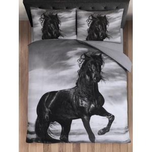 Dekbedovertrek Paard Zwart - 2 Persoons - 200x200/220 cm + 2 kussenslopen 60 x 70 cm