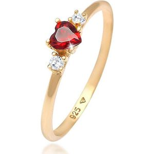 Elli Dames Ring Dames verlovingsring hart rood met zirkonia kristallen in 925 sterling zilver verguld