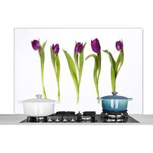 Spatscherm keuken 120x80 cm - Kookplaat achterwand Vijf tulpen op een rij - Muurbeschermer - Spatwand fornuis - Hoogwaardig aluminium