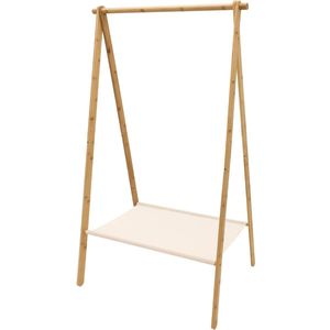 H&S Collection Kledingrek met plank - bamboe- lichtbruin/wit