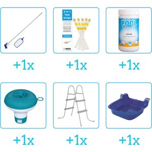 Accessoires voor Bestway Steel Pro MAX Zwembad - 366x76 cm - Rond - Met filterpomp - Bestway - 56416 - Schoonmaakset - Testrips - Chloor - Chloordrijver - Ladder - Voetenbad