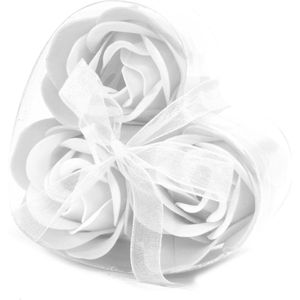 Zeep Bloemen - Witte Rozen - 3 stuks - Hartvormige Cadeauverpakking