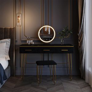 Vicco Layla Make-uptafel set met kruk – 100 cm met LED-spiegel en krukje Zwart met LED-spiegel en krukje