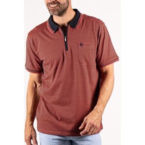 Pre End Poloshirt - polo met rits - gestreept - koraalrood - Maat 4XL