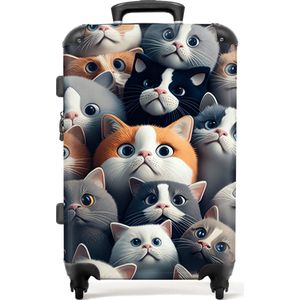 NoBoringSuitcases.com - Kinderkoffer - Kat - Poes - Dieren - Design - Meisjes - Reiskoffer kinderen - 20 kg bagage - Hardcase koffer - Lichtgewicht - TSA slot - Trolley op wieltjes - 66 cm - 72 liter - Grote koffer