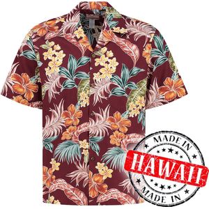 Hawaii Blouse - Shirt - Hemd - 100% Katoen - Overhemd Heren Korte Mouw - Made in Hawaii ""Tropische Oase Bordeaux"" Maat L