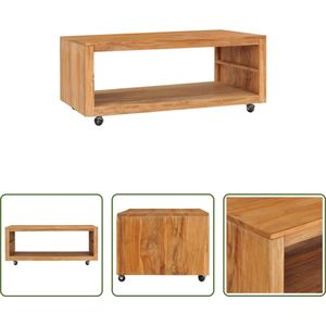 The Living Store Salontafel Teakhout - 110x60x40 cm - Met wielen