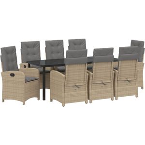 vidaXL - 9-delige - Tuinset - met - Kussen - Beige - Poly - Rattan
