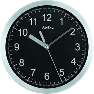 AMS F5911 - Wandklok - Analoog - Rond - Radiogestuurde tijdsaanduiding - Aluminium - Glas - Ø20 cm - Zwart