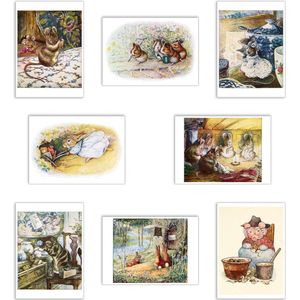 Ansichtkaarten - Beatrix Potter - Set van 8 kaarten met dieren (muizen, katten, konijnen) - Leuke Post