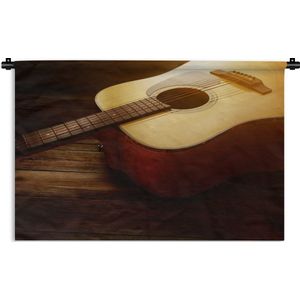 Wandkleed Akoestische gitaar - Zonnestralen op een akoestische gitaar Wandkleed katoen 180x120 cm - Wandtapijt met foto XXL / Groot formaat!