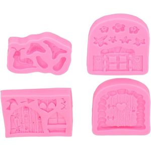 Siliconen Cupcake Pannen - Betoverde Vintage Fairy Tuin Deur Paddestoel Bloem Patroon - Chocolade Mallen voor Thuis Bakkerij - Set van 4 STKS