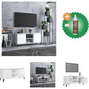 vidaXL Tv-meubel met metalen poten 103-5x35x50 cm hoogglans wit - Kast - Inclusief Houtreiniger en verfrisser