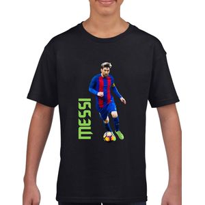 Messi - 10 - the goat - Kinder T-Shirt - zwart met groen - Maat 122 /128 - T-Shirt leeftijd 7 tot 8 jaar - Grappige teksten - Cadeau - Shirt cadeau - verjaardag -