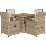 vidaXL - 5-delige - Tuinset - met - kussens - poly - rattan - beige