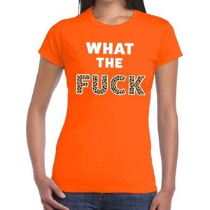 What the Fuck tijgerprint tekst t-shirt oranje dames - dames shirt What the Fuck - oranje kleding XS
