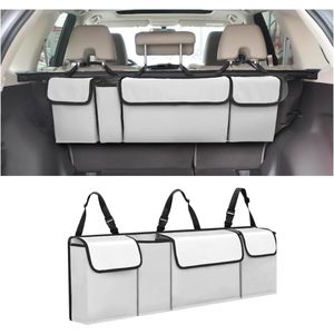 Kofferbakorganizer, organizer voor auto, van Oxford-stof, opvouwbaar en waterdicht, met 4 vakken, auto-opslag binnen (wit grijs)