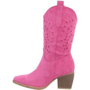 ZoeZo Design - laarzen - western laarzen - cowboy laarzen - suedine - fushia - fel roze - maat 37 - half hoog - met rits - kuitlaarzen
