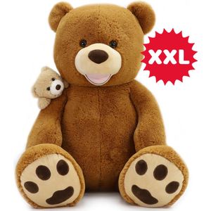Teddybeer met Kleine Baby Beer Pluche Knuffel (Bruin) XXL 130 cm - Bear Beer Beren Plush Toys - XXXL Knuffeldier Knuffelpop Speelgoed voor kinderen jongens meisjes - Extra MEGA grote groot XL