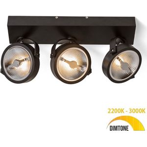 Plafondlamp - Opbouwspot zwart - Dimbaar - Draaibaar & kantelbaar - 3 x 12W - Dim to warm